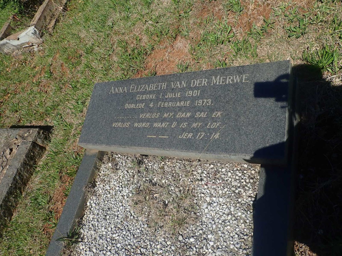 MERWE Anna Elizabeth, van der 1901-1973