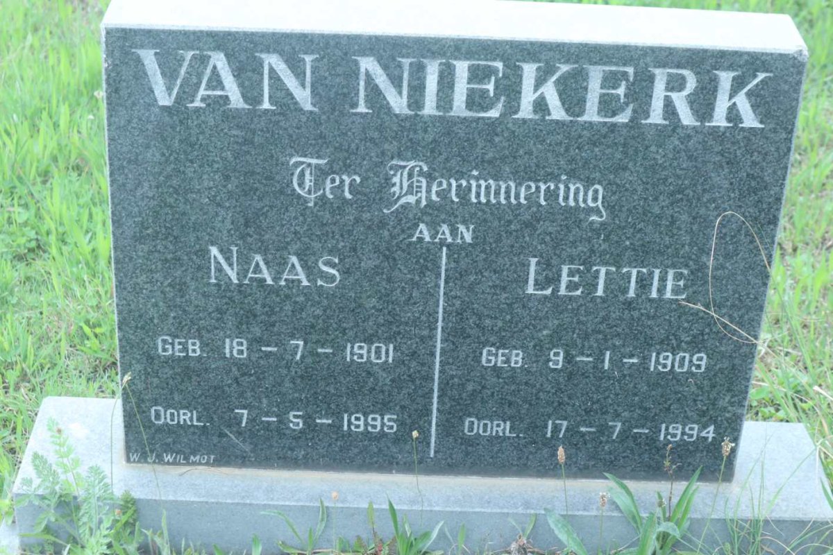 NIEKERK Naas, van 1901-1995 &amp; Lettie 1909-1994