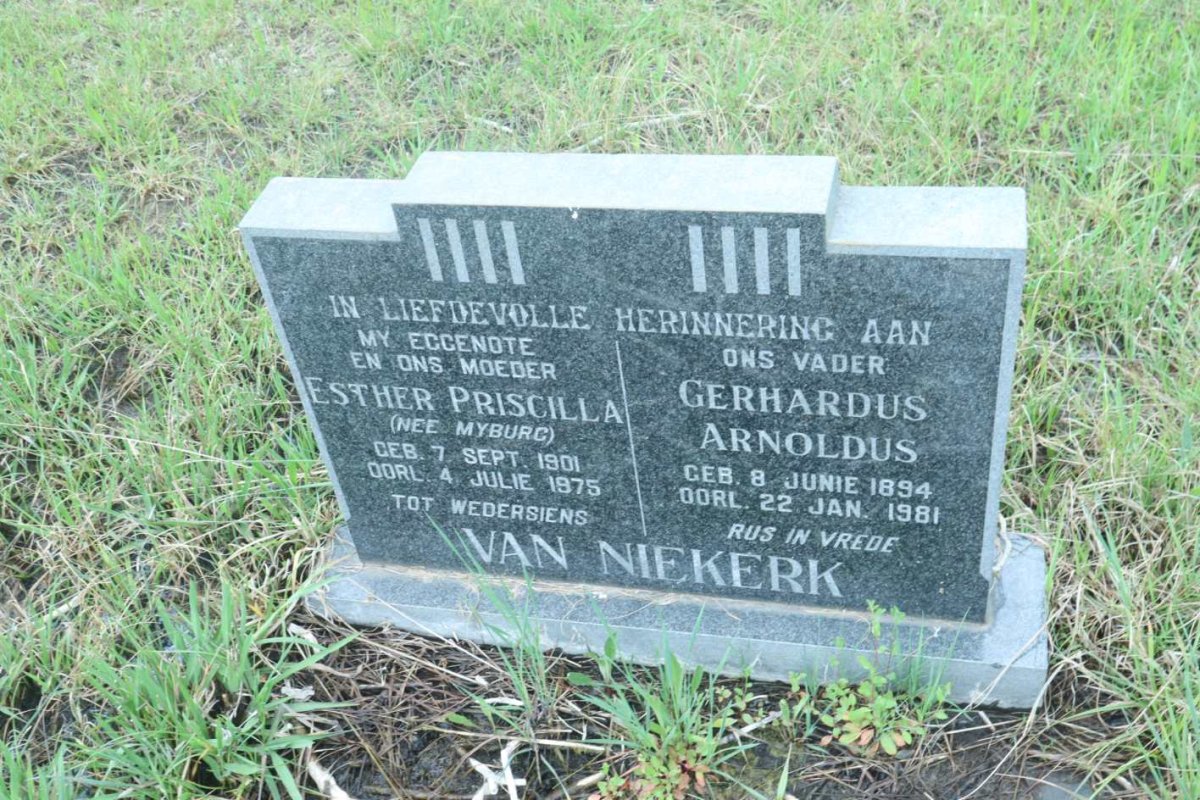 NIEKERK Gerhardus Arnoldus, van 1894-1981 &amp; Esther Priscilla MYBURG 1901-1975