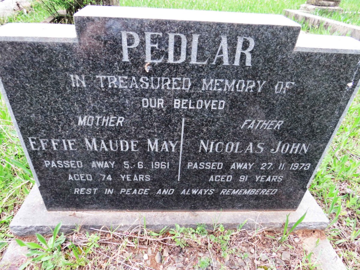 PEDLAR Nicolas John -1973 &amp; Effie Maude May -1961