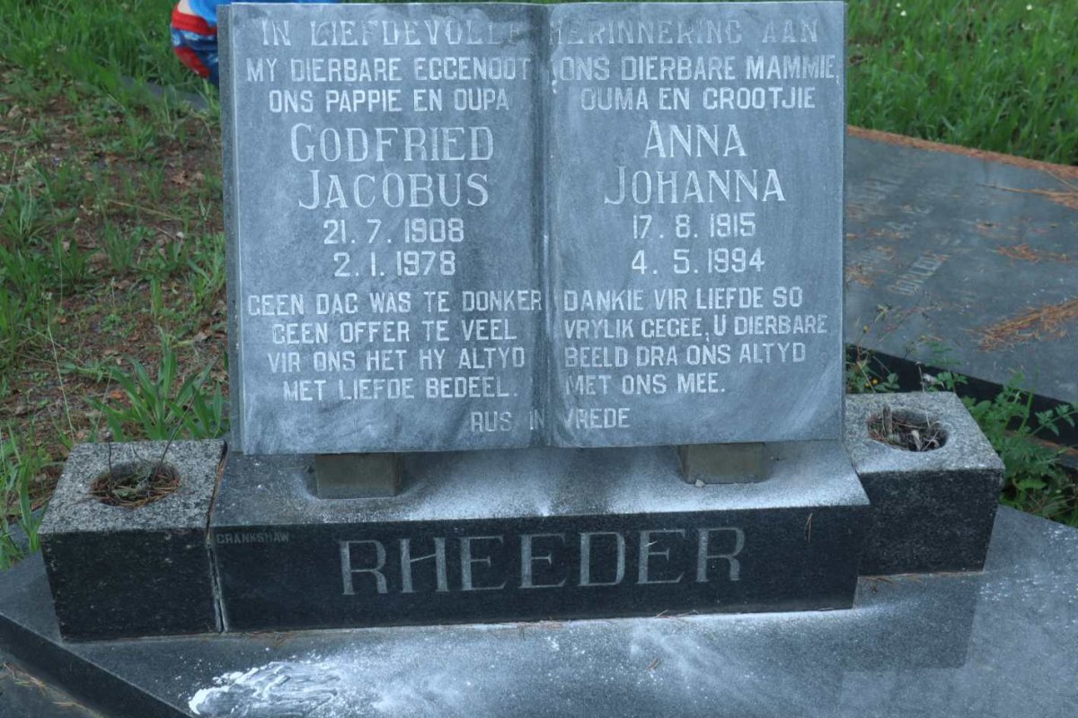 RHEEDER Godfried Jacobus 1908-1978 &amp; Anna Johanna 1915-1994