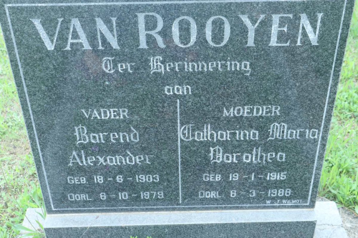 ROOYEN Barend Alexander, van 1903-1979 &amp; Catharina Maria Dorothea 1915-1988