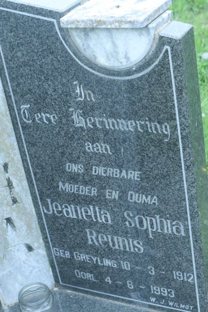 REUNIS Jeanetta Sophia nee GREYLING 1912-1993