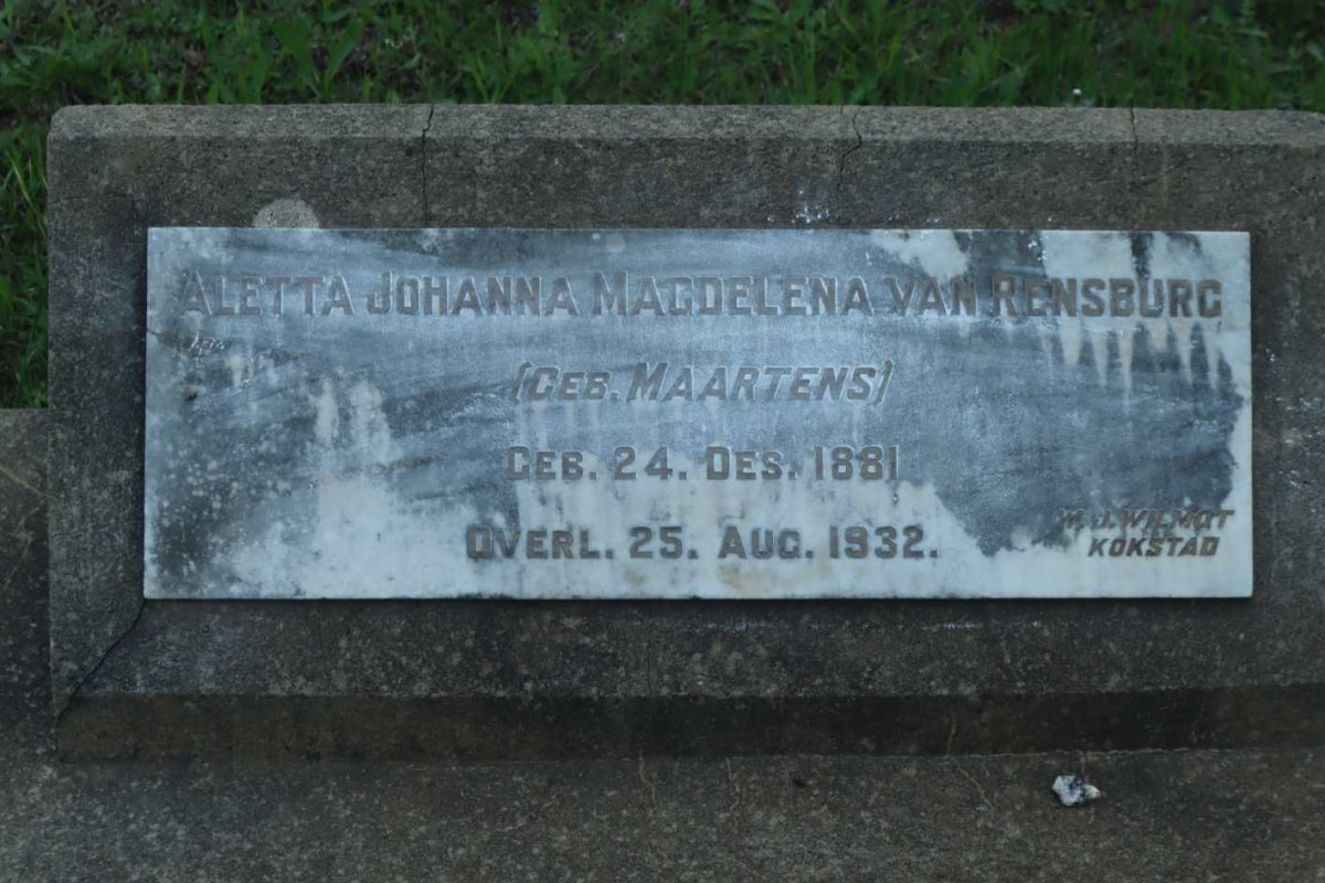 RENSBURG Aletta Johanna Magdalena, van nee MAARTENS 1881-1932