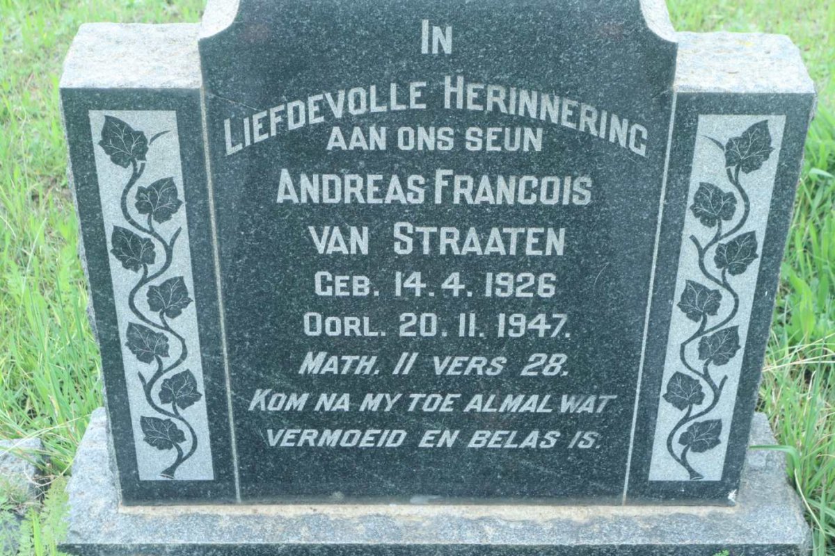 STRAATEN Andreas Francois, van 1926-1947