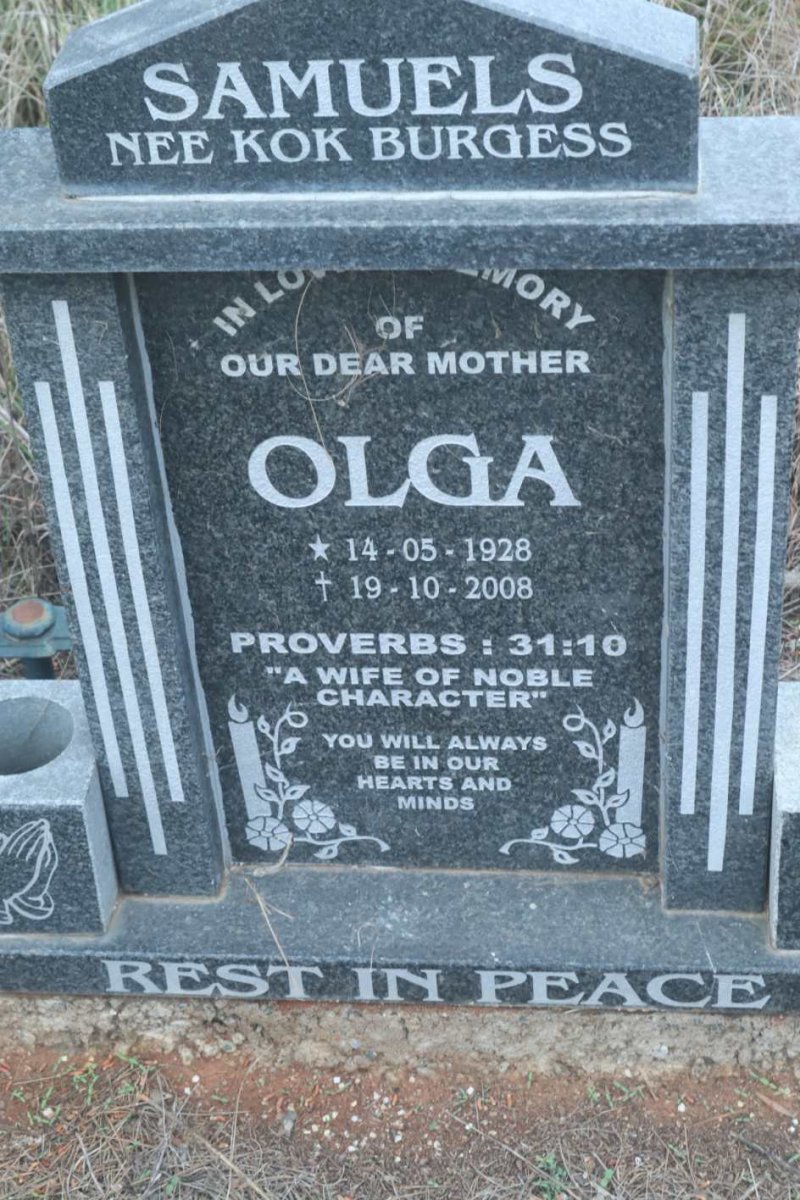 SAMUELS Olga nee KOK BURGESS 1928-2008