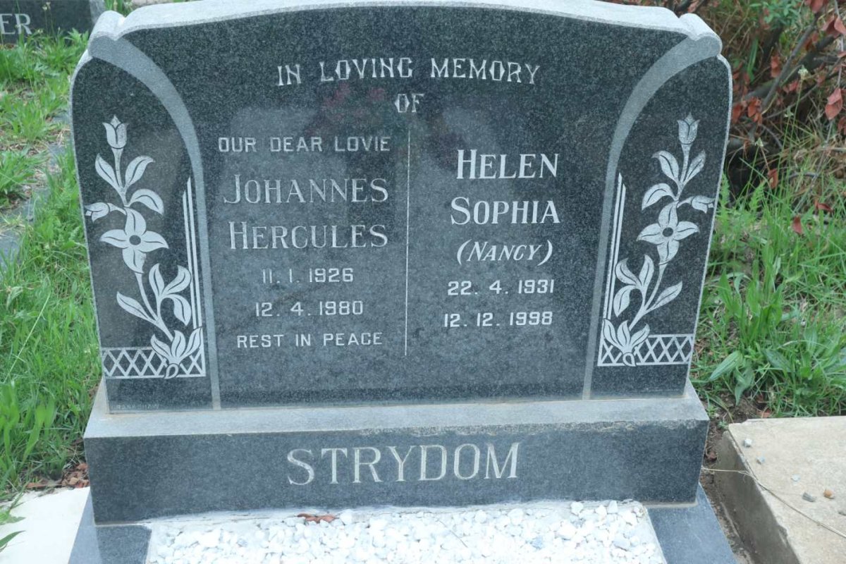 STRYDOM Johannes Hercules 1926-1980 &amp; Helen Sophia 1931-1998