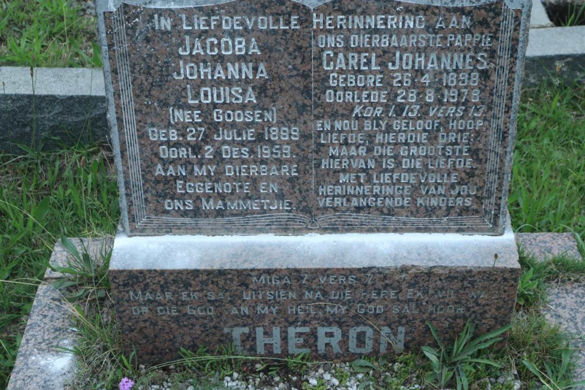 THERON Carel Johannes 1898-1978 &amp; Jacoba Johanna Louisa GOOSEN 1899-1959