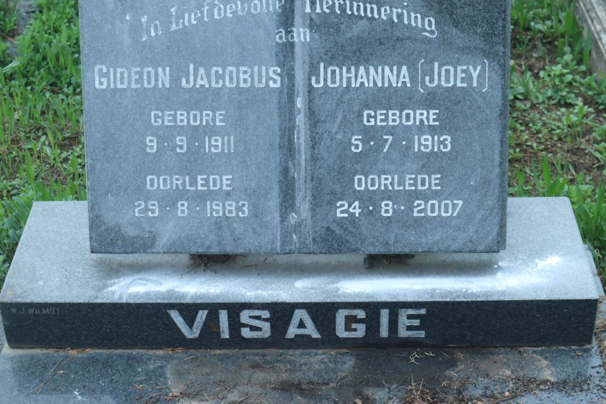 VISAGIE Gideon Jacobus 1911-1983 &amp; Johanna 1913-2007