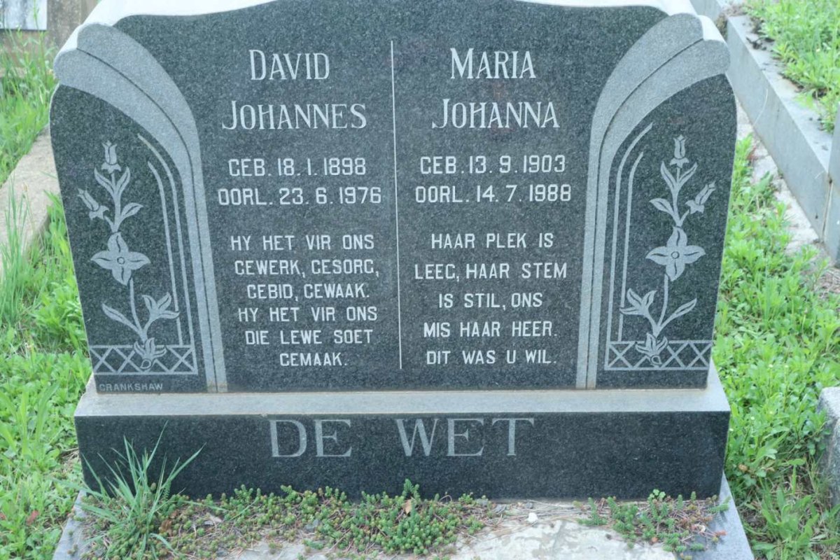WET David Johannes, de 1898-1976 &amp; Maria Johanna 1903-1988