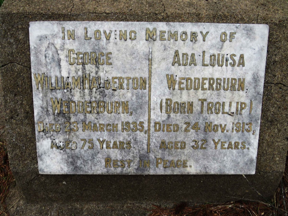 WEDDERBURN George William Halberton -1935 &amp; Ada Louisa TROLLIP -1913