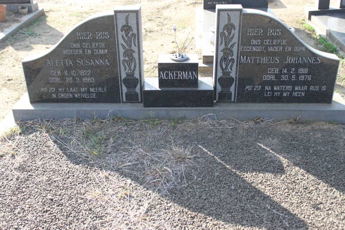 ACKERMAN Mattheus Johannes 1918-1976 &amp; Aletta Susanna 1922-1983