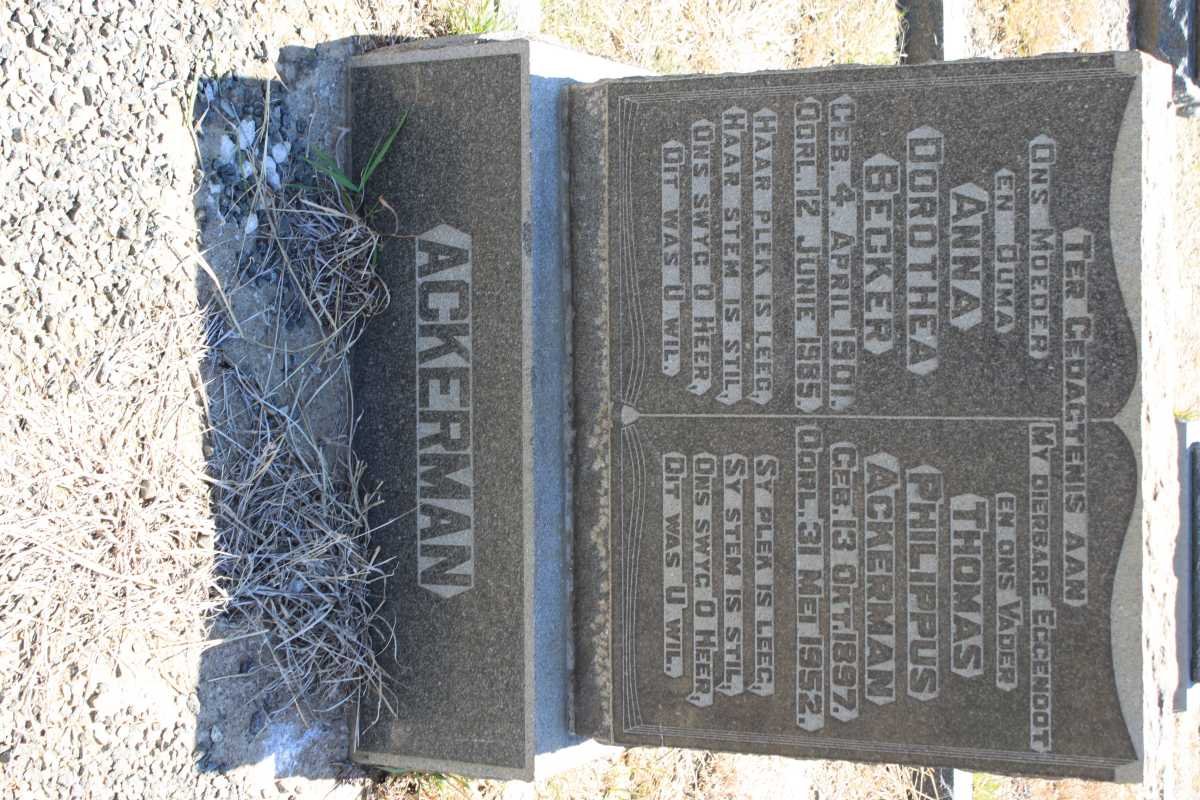 ACKERMAN Thomas Philippus 1897-1952 &amp; Anna Dorothea Becker 1901-1985