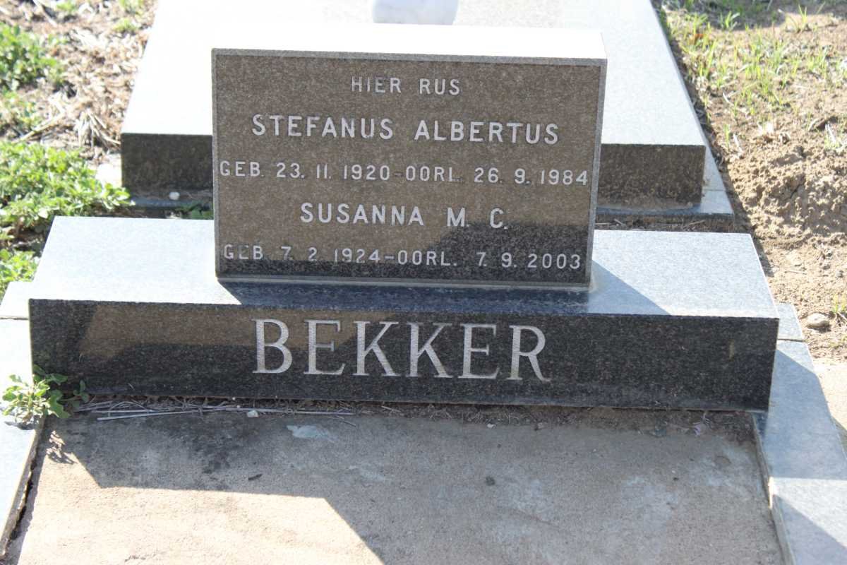 BEKKER Stefanus Albertus 1920-1984 &amp; Susanna M.C. 1924-2003