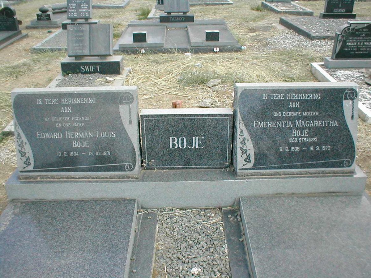 BOJÉ Edward Herman Louis 1904-1971 &amp; Emerentia  Magareitha STRAUSS 1905-1973