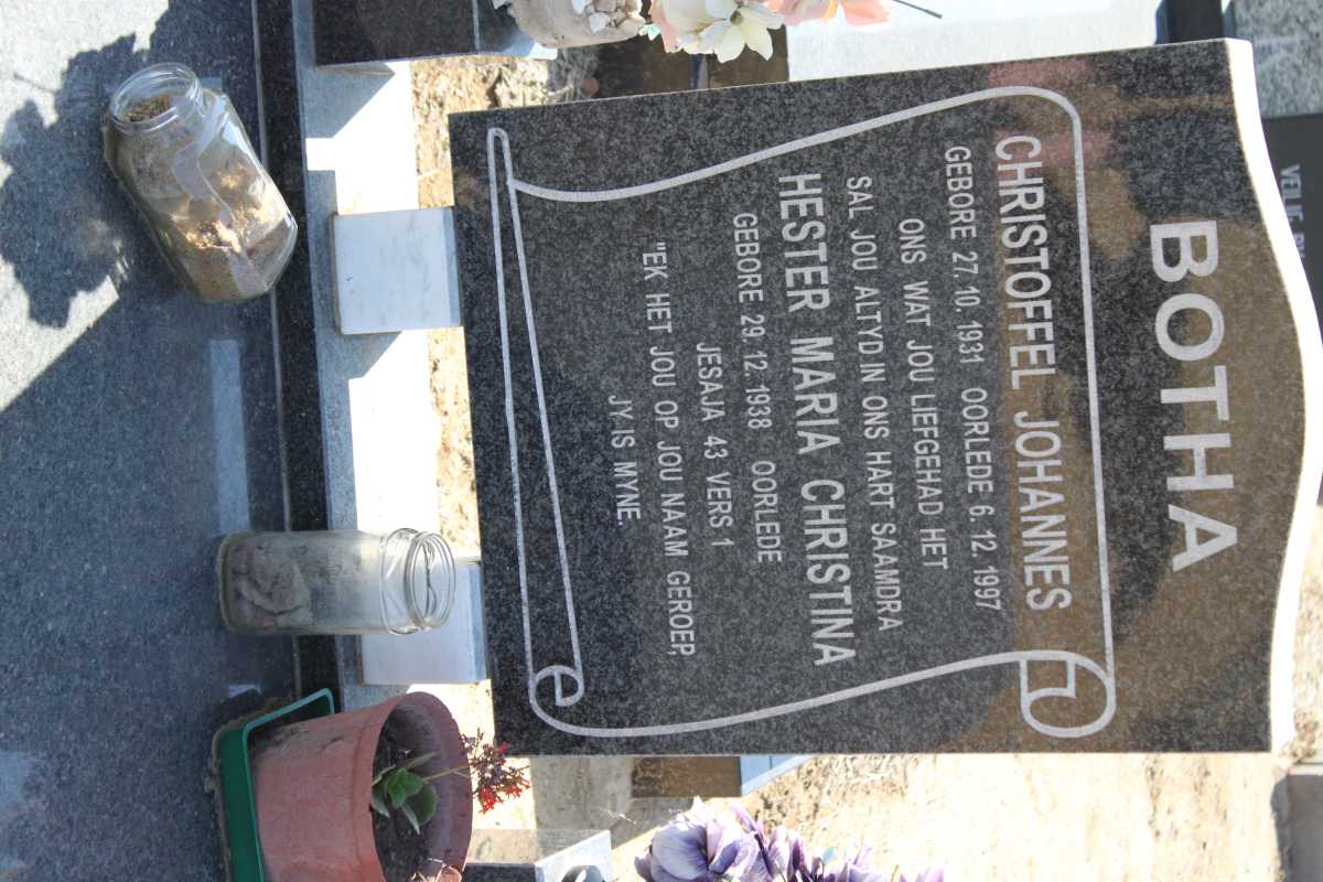 BOTHA Christoffel Johannes 1931-1997 &amp; Hester Maria Christina 1938-