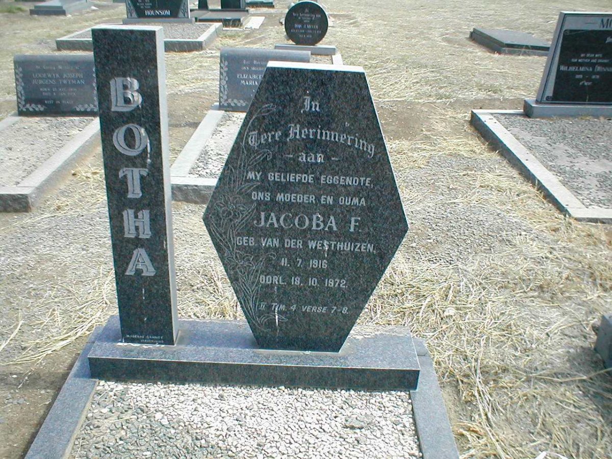 BOTHA Jacoba F. nee VAN DER WESTHUIZEN 1916-1972