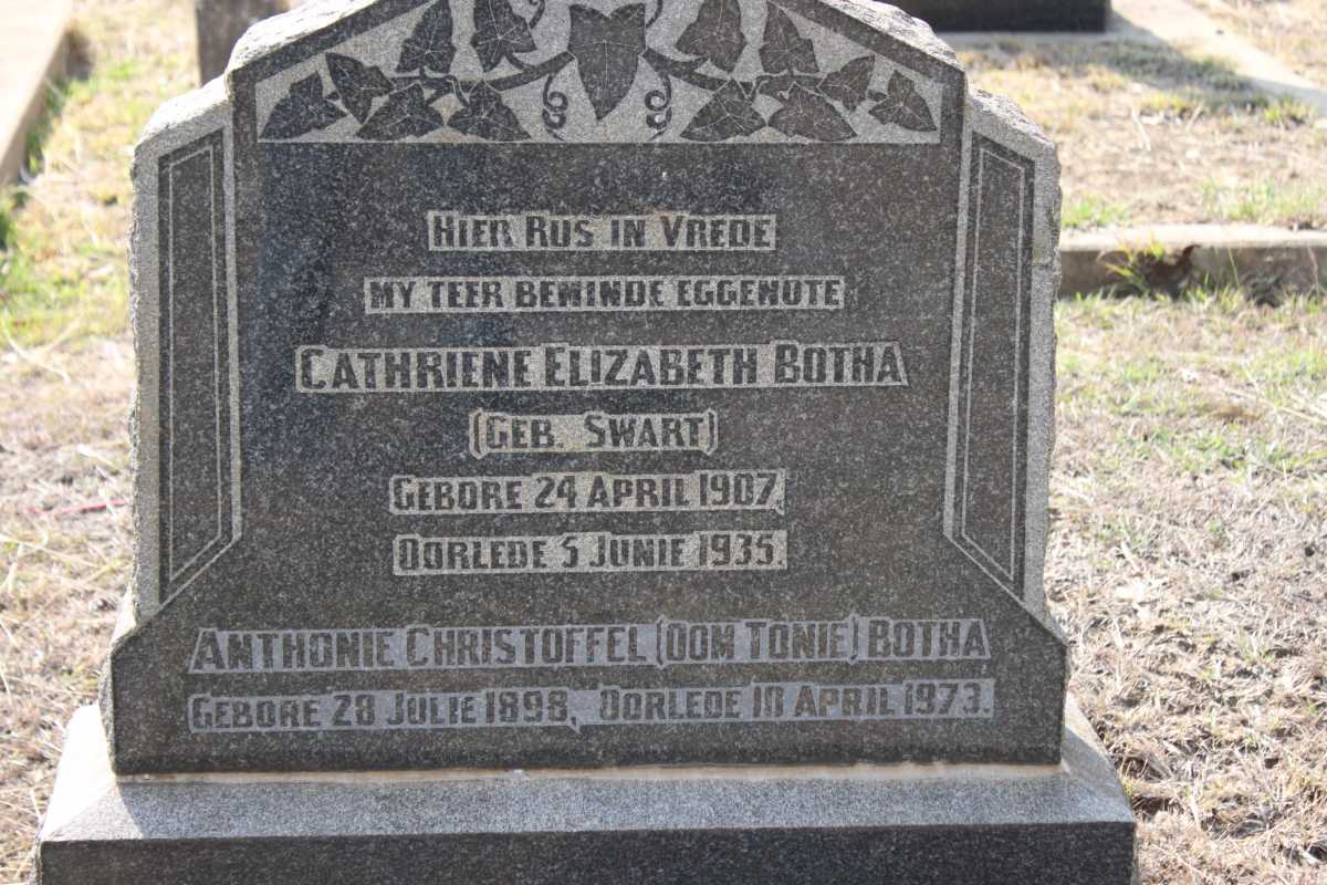 BOTHA  Anthonie Christoffel 1898-1973 &amp; Cathriene Elizabeth SWART 1907-1935