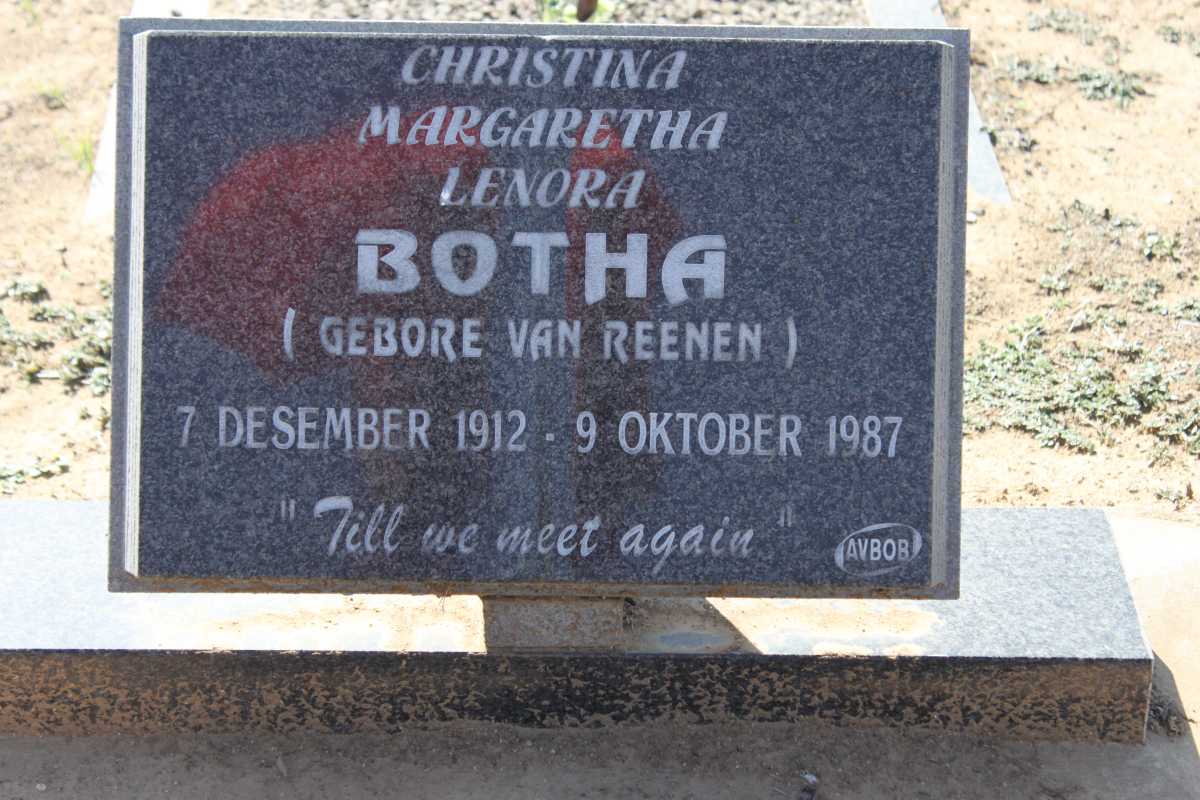 BOTHA Christina Margaretha Lenora nee VAN REENEN 1912-1987