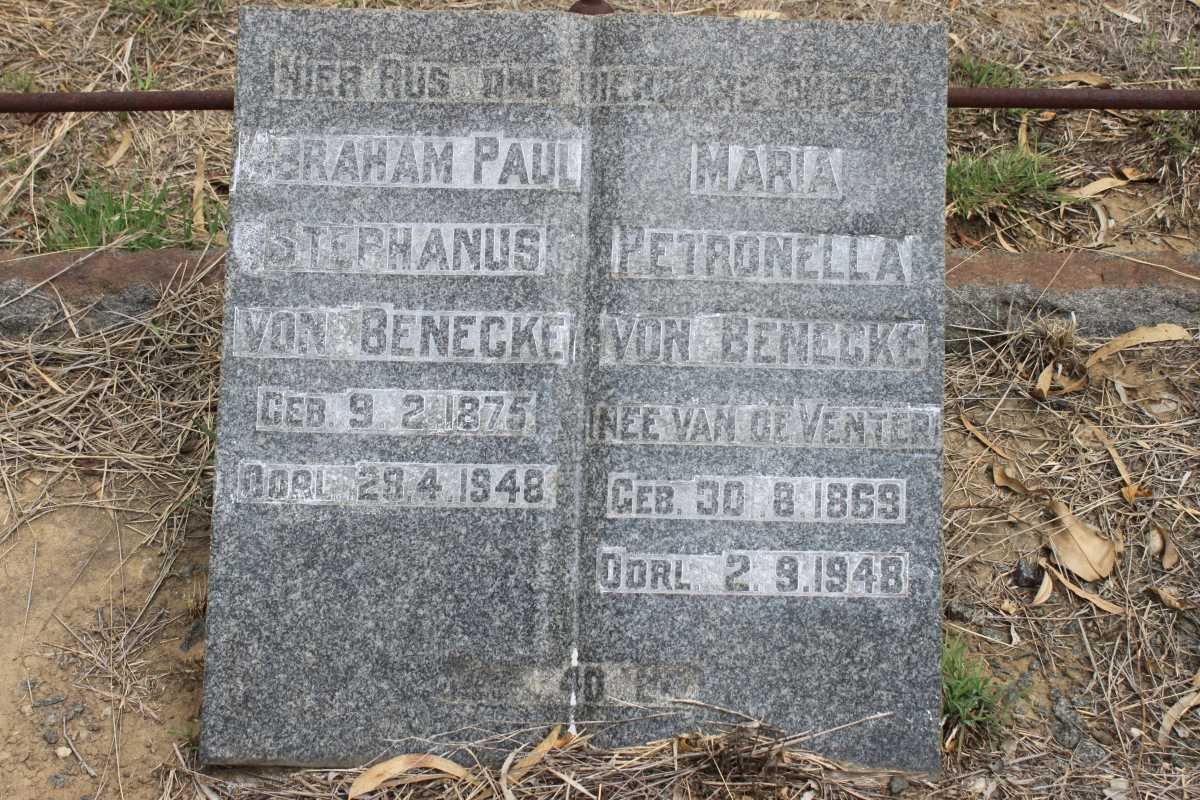 BENECKE Abraham Paul Stephanus, von 1875-1948 &amp; Maria Petronella VAN DE VENTER 1869-1948