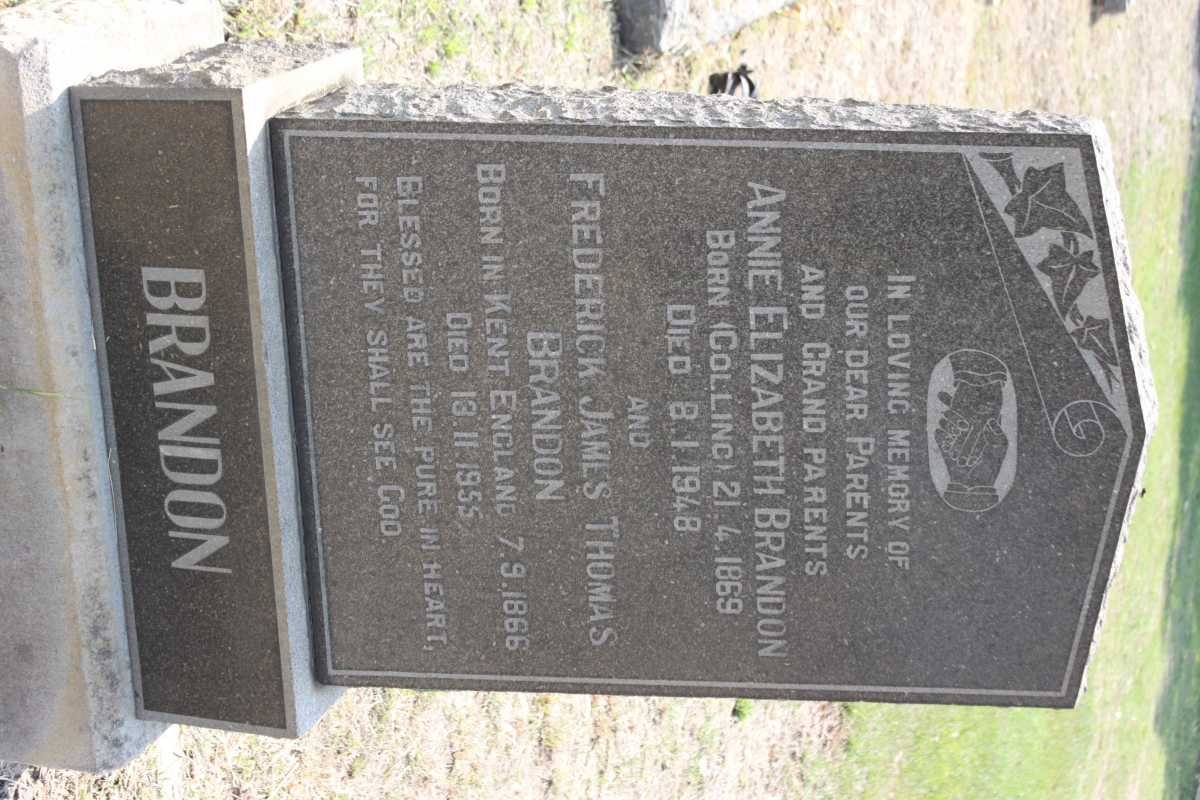 BRANDON  Frederick James Thomas 1866-1955 &amp; Annie Elizabeth GOLLING 1869-1948