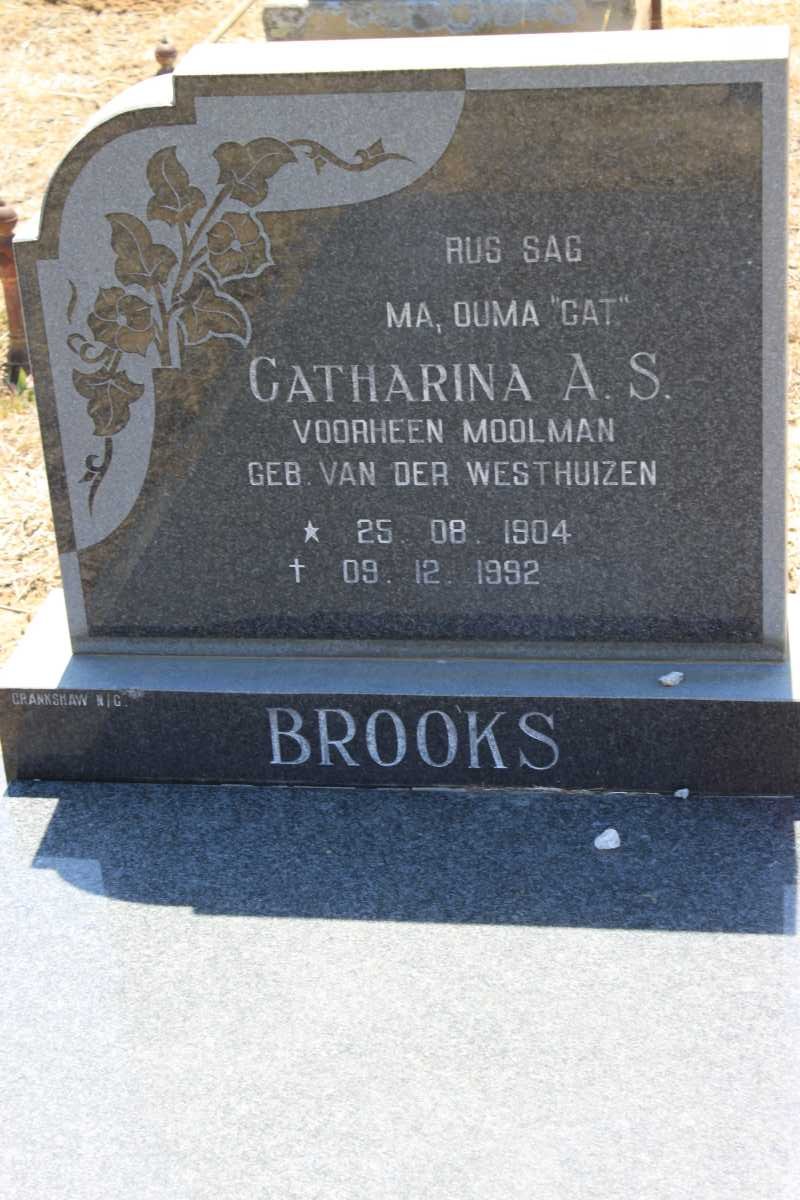 BROOKS Catharina A.S. voorheen MOOLMAN nee VAN DER WESTHUIZEN 1904-1992