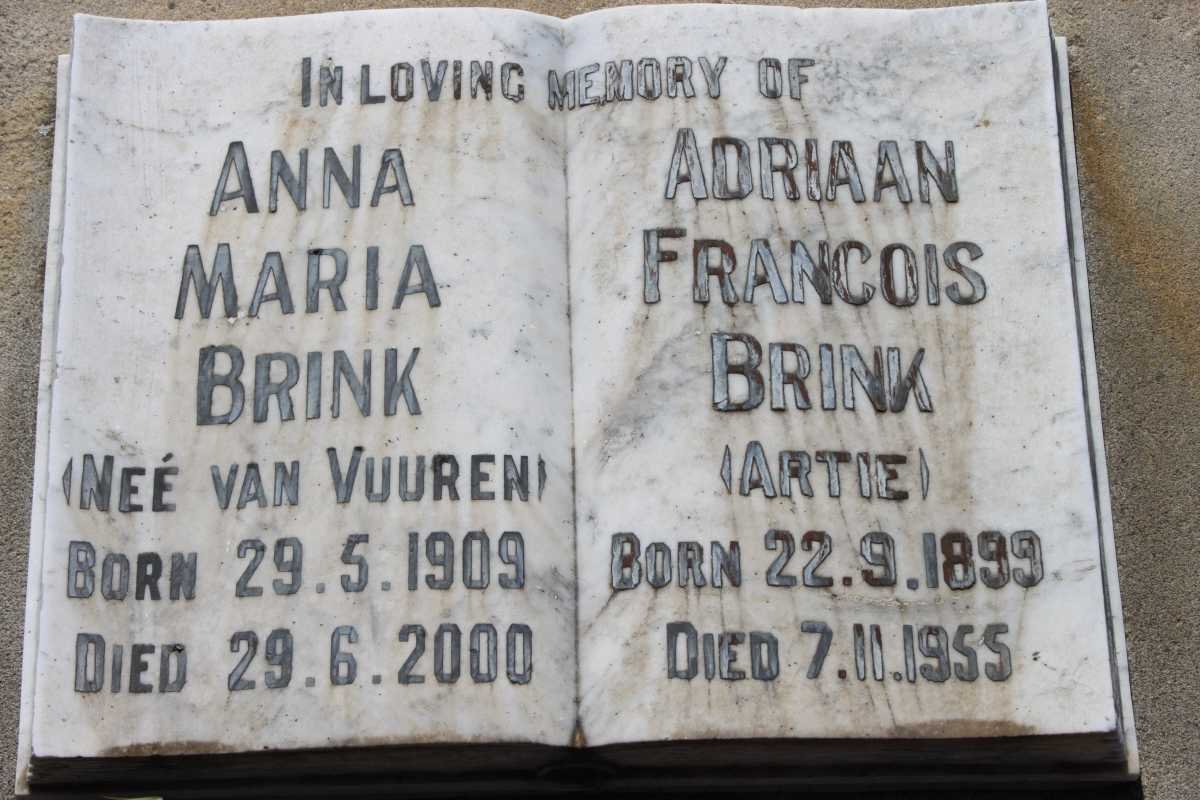 BRINK Adriaan Francois 1899-1955 &amp; Anna Maria VAN VUUREN 1909-2000