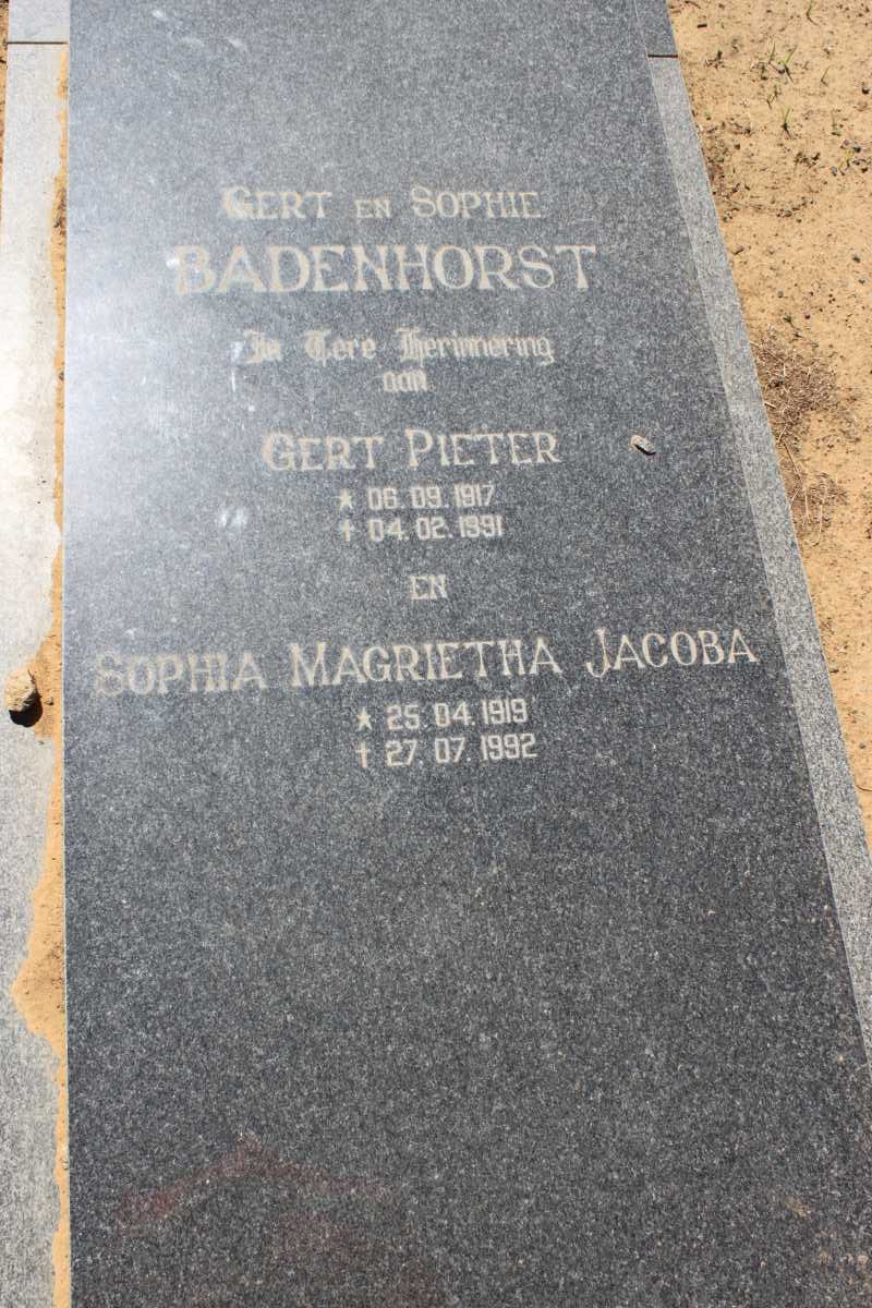 BADENHORST Gert Pieter 1917-1991 &amp; Sophia Magrietha Jacoba 1919-1992