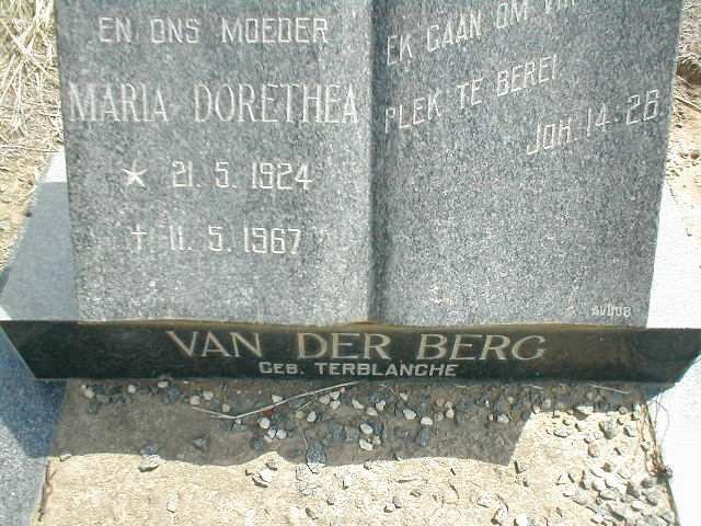 BERG Maria Dorethea, van der geb. TERBLANCHE 1924-1967