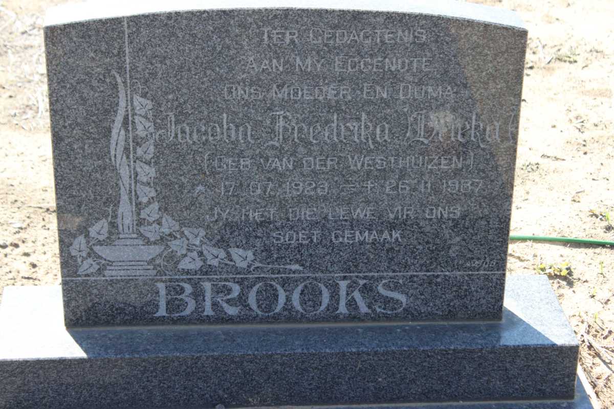 BROOKS Jacoba Fredrika Drieka nee VAN DER WESTHUIZEN 1923-1987