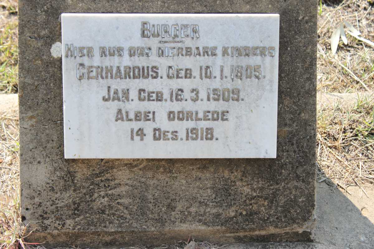 BURGER Gerhardus 1905-1918 :: BURGER Jan 1909-1918