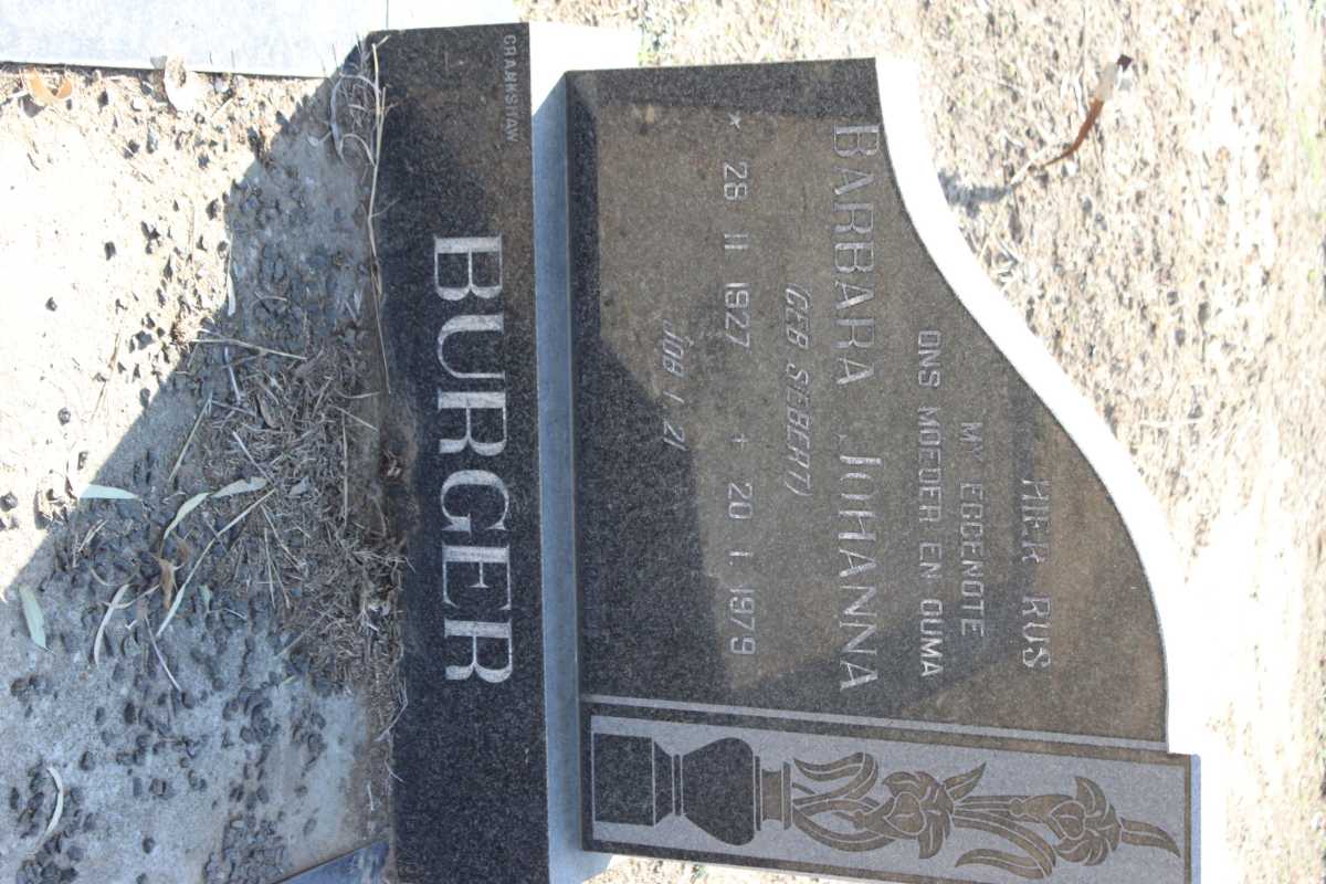 BURGER Barbara Johanna nee SIEBERT 1927-1979