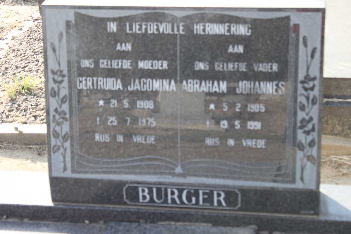 BURGER Abraham Johannes 1905-1991 &amp; Gertruida Jacomina 1908-1975