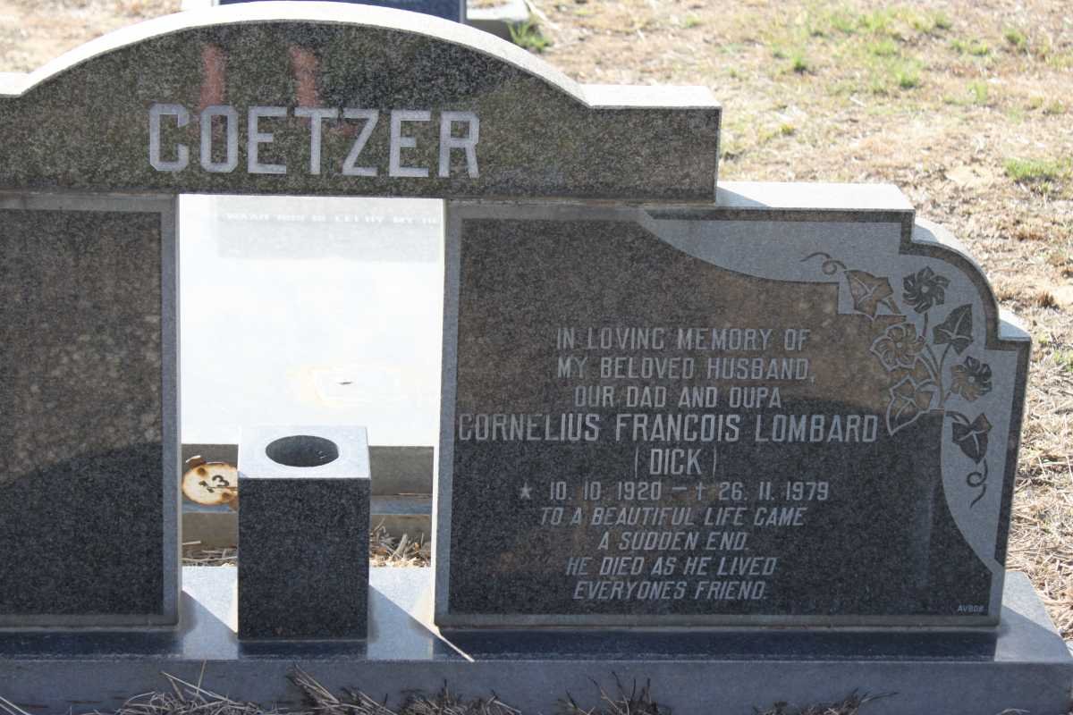 COETZER Cornelius Francois Lombard 1920-1979