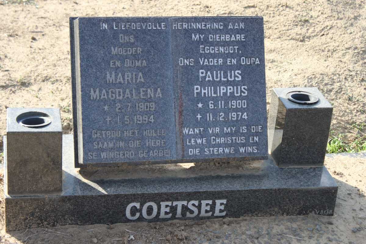 COETSEE Paulus Philippus 1900-1974 &amp; Maria Magdalena 1909-1994