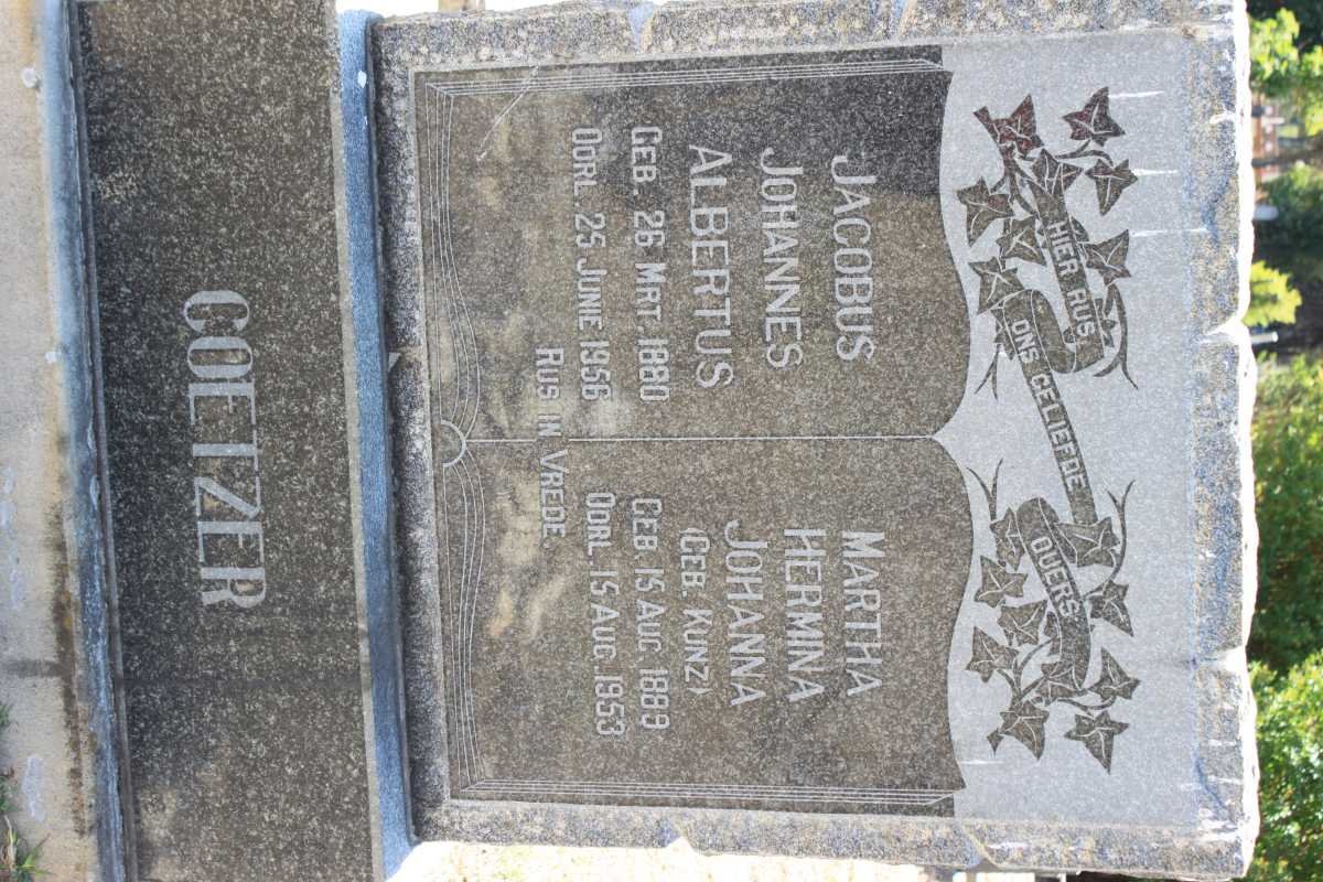 COETZER Jacobus Johannes Albertus 1880-1956 &amp; Martha Hermina Johanna KUNZ 1889-1953