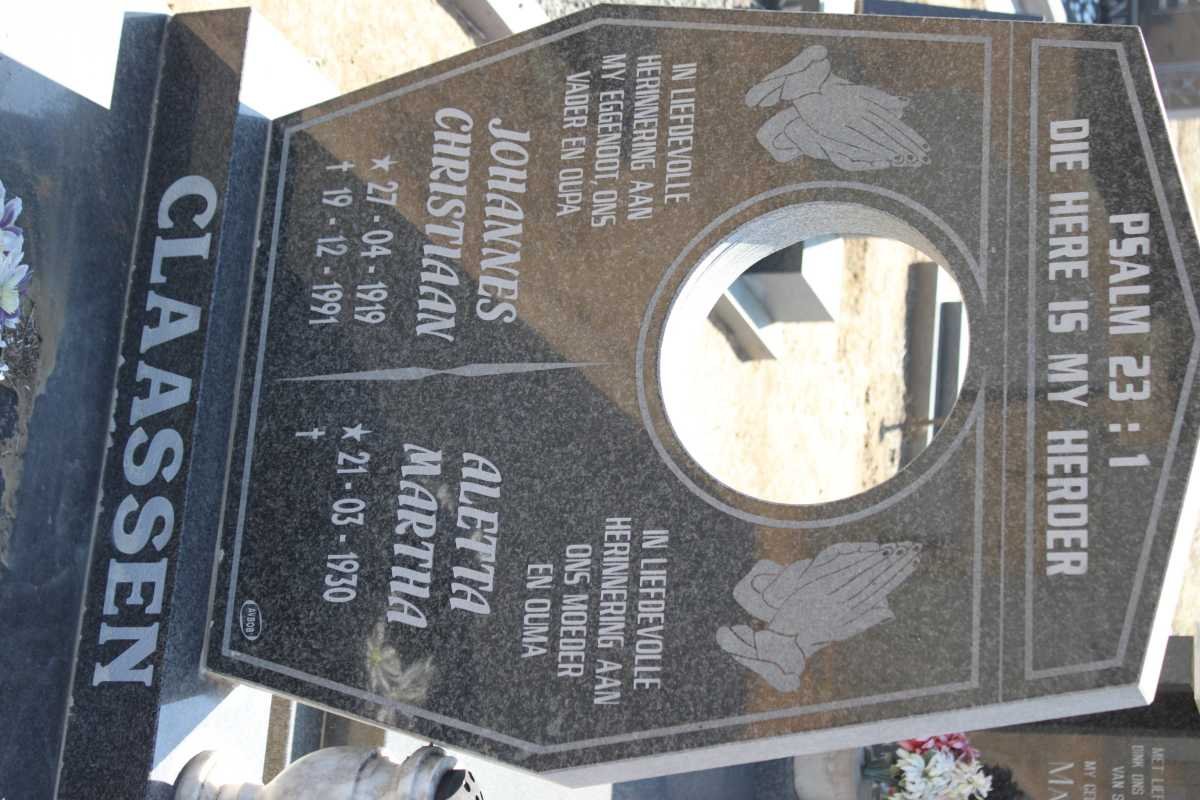 CLAASSEN Johannes Christiaan 1919-1991 &amp; Aletta Martha 1930-