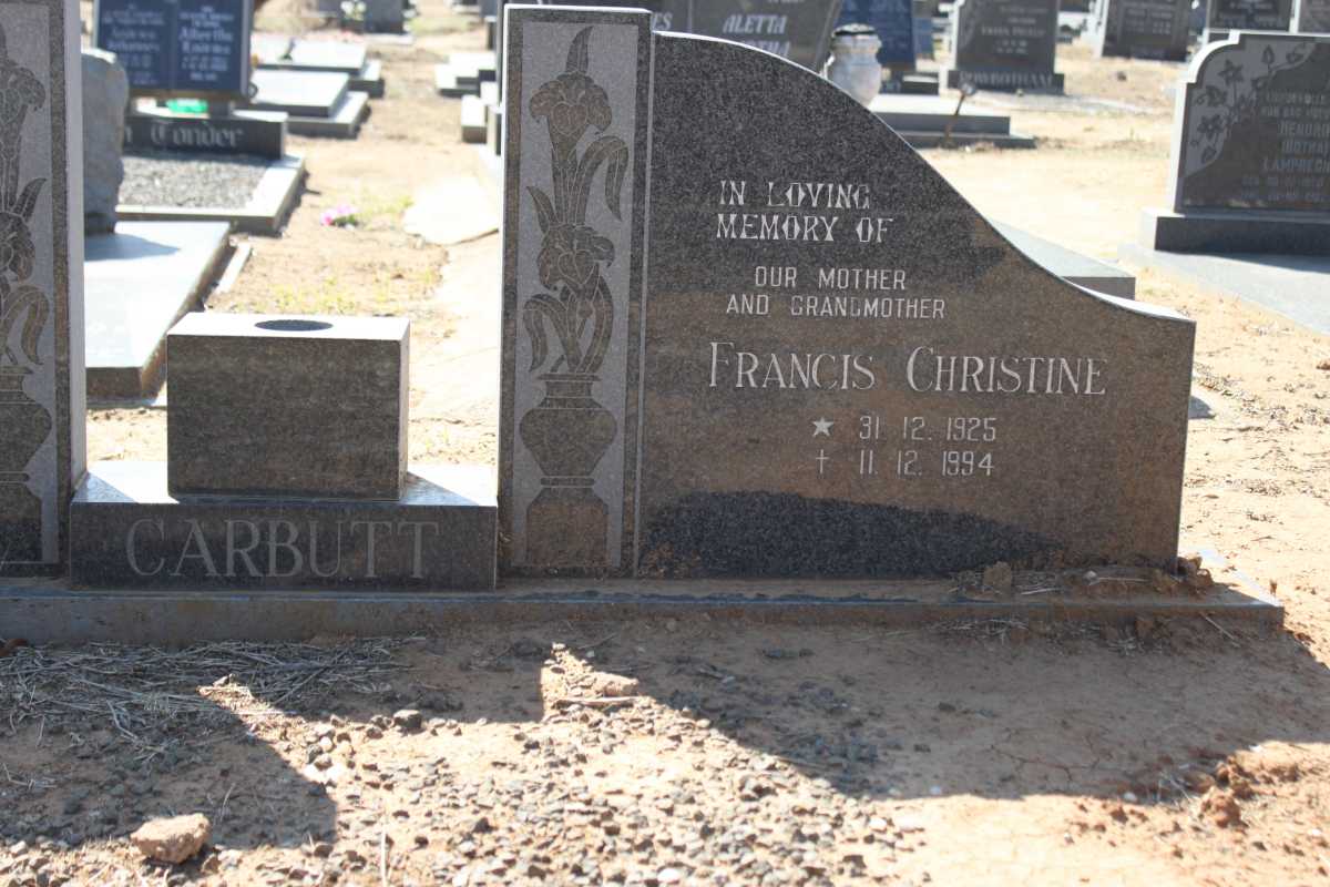CARBUTT Arthur Leslie 1908-1991 &amp; Francis Christine 1925-1994