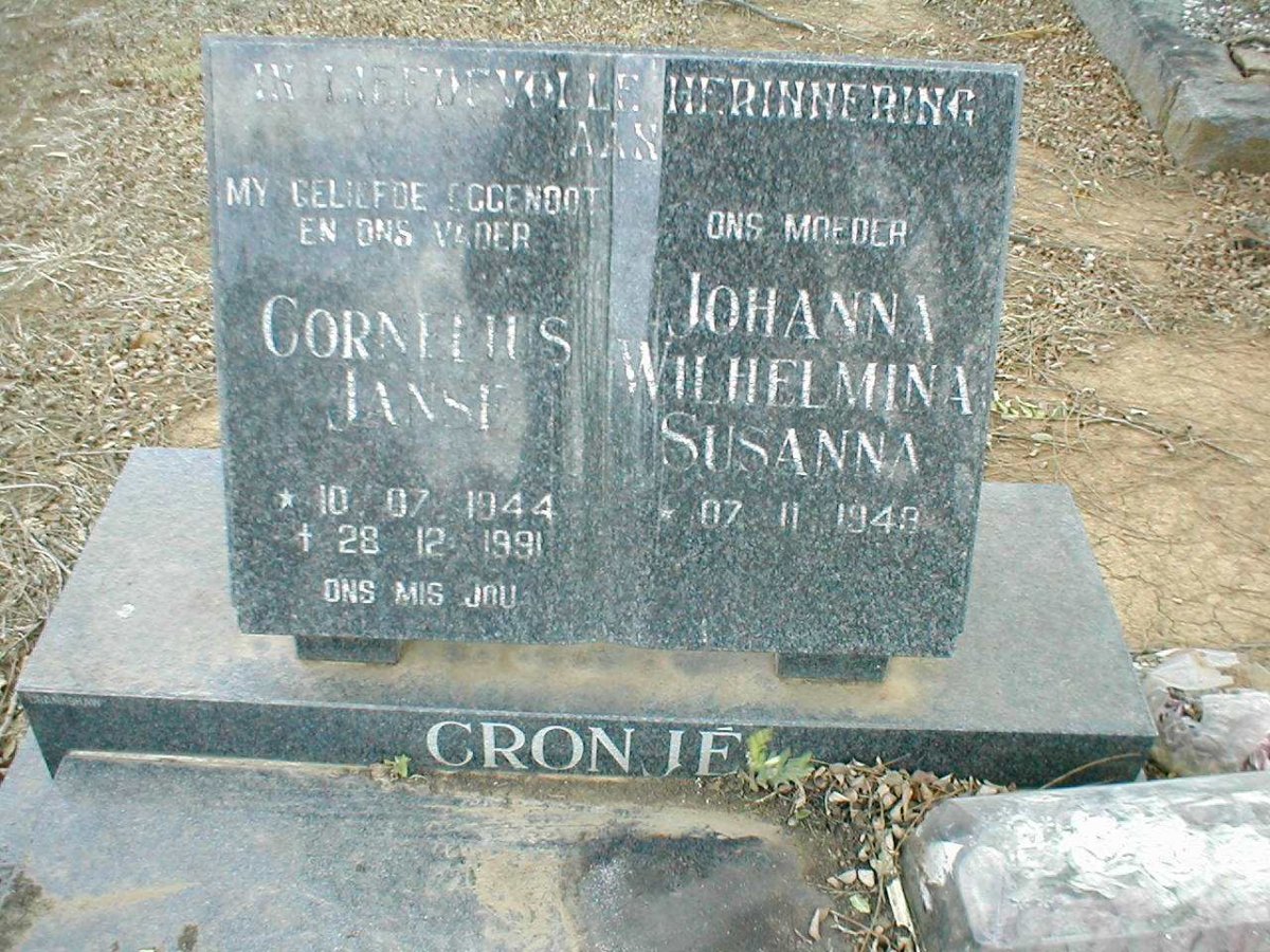 CRONJE Cornelius Janse 1944-1991 &amp; Johanna Wilhelmina Susanna 1948-