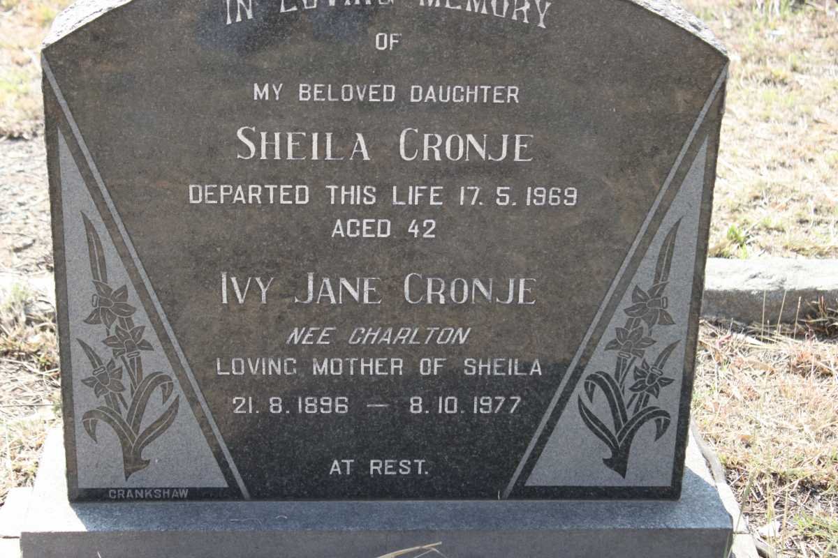 CRONJE Ivy Jane nee CHARLTON 1896-1977 :: CRONJE Sheila -1969