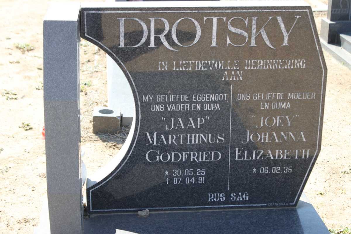 DROTSKY Marthinus Godfried 1925-1991 &amp; Johanna Elizabeth 1935-