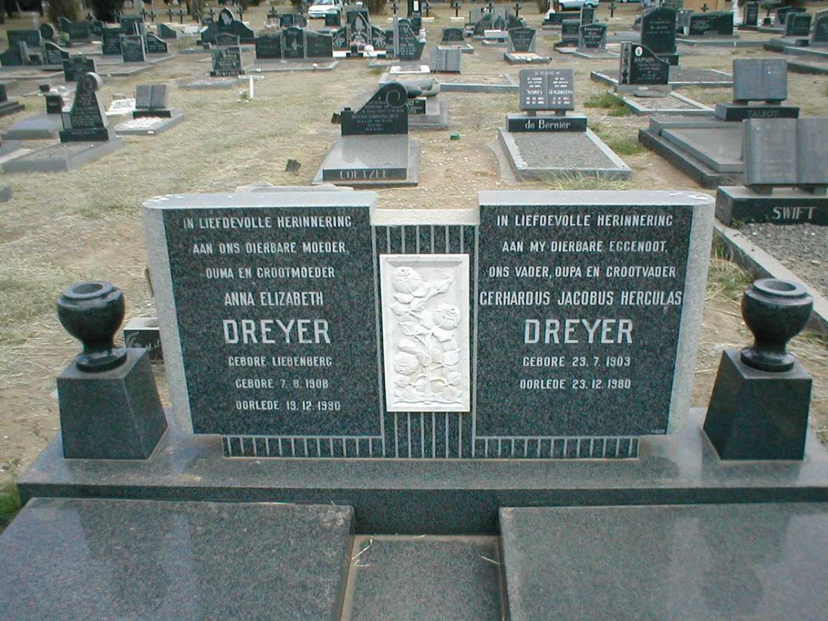 DREYER Gerhardus Jacobus Herculas 1903-1980 &amp; Anna Elizabeth LIEBENBERG 1908-1990