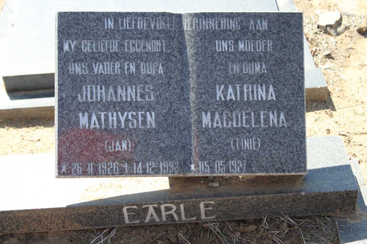 EARLE Johannes Mathysen 1926-1992 &amp; Katrina Magdelena 1927-
