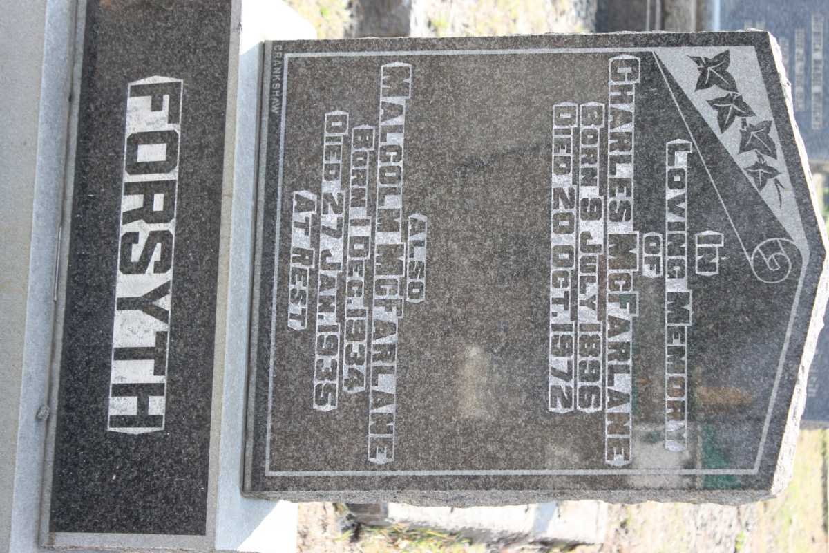 FORSYTH Charles McFarlane 1896-1972 :: FORSYTH Malcolm McFarlane 1934-1935