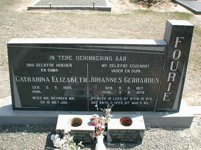 FOURIE Johannes Gerhardus 1917-1973 &amp; Catharina Elizabeth 1925-