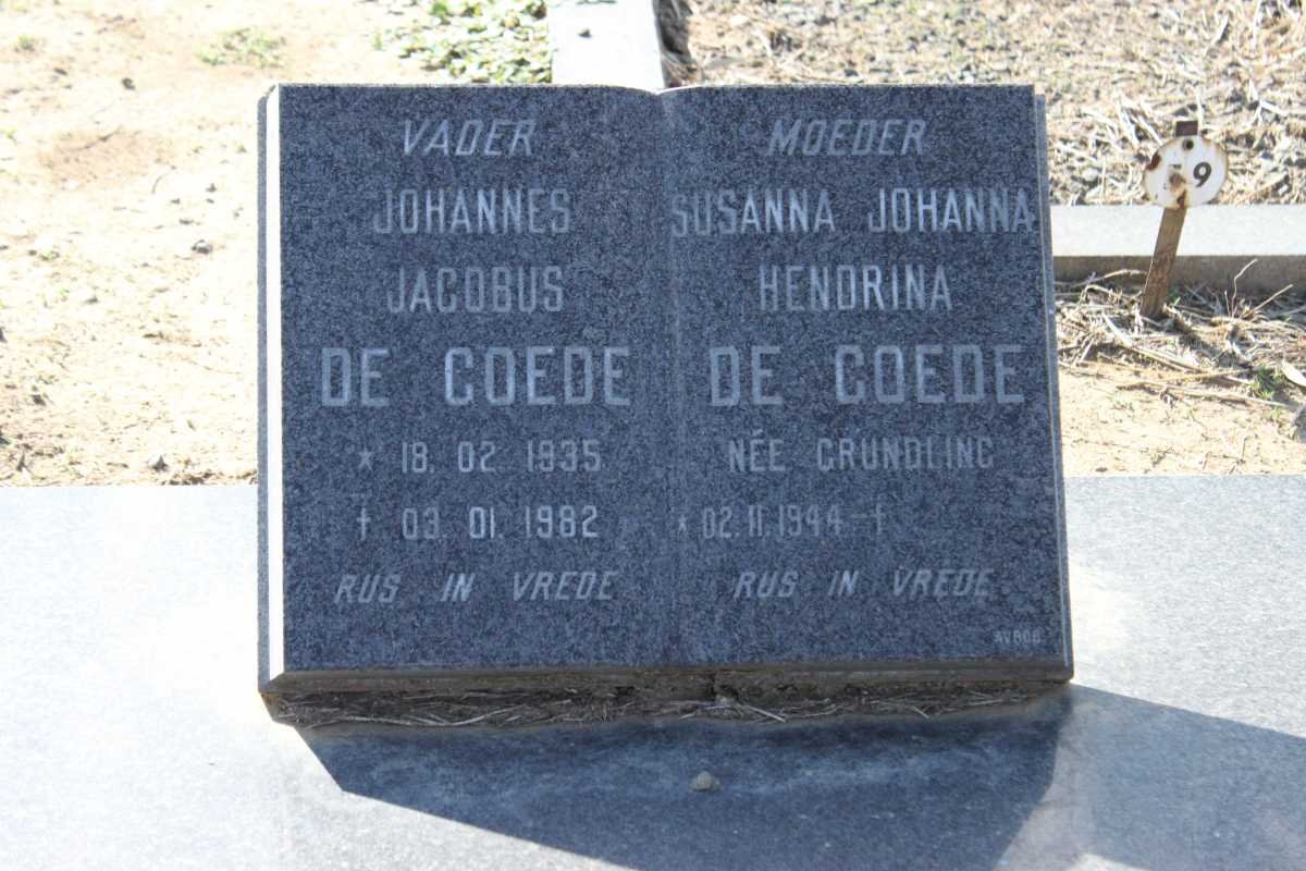 GOEDE Johannes Jacobus, de 1935-1982 &amp; Susanna Johanna Hendrina GRUNDLING 1944-
