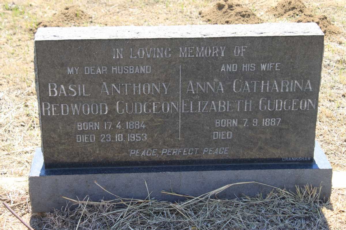GUDGEON Basil Anthony Redwood 1884-1953 &amp; Anna Catharina Elizabeth 1887-