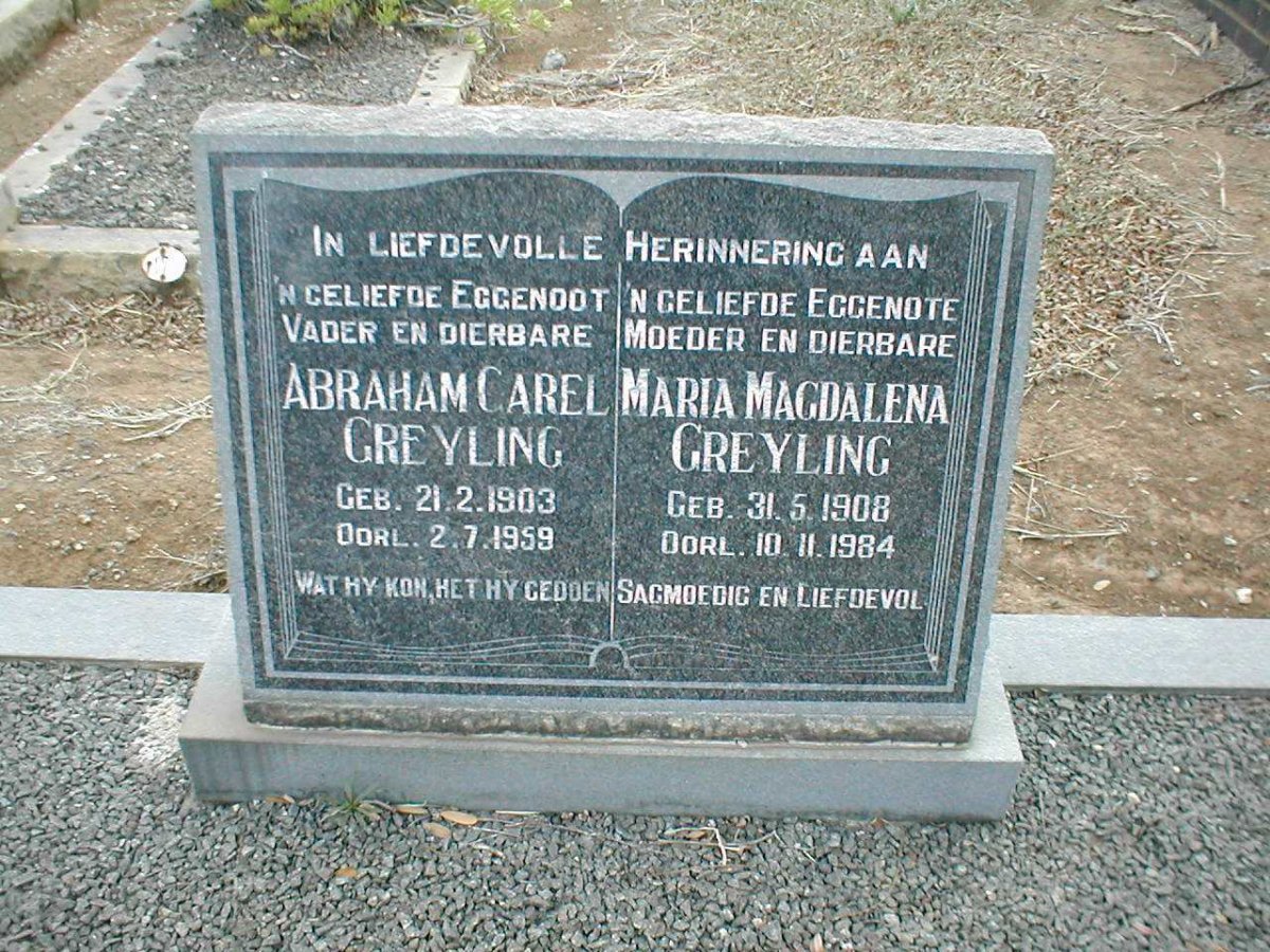 GREYLING Abraham Carel 1903-1959 &amp; Maria Magdalena 1908-1984