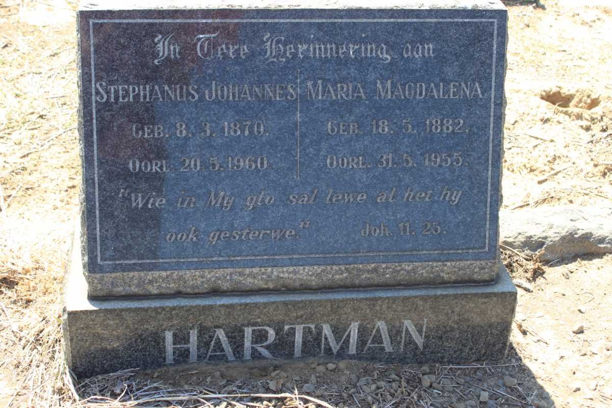 HARTMAN Stephanus Johannes 1870-1960 &amp; Maria Magdalena 1882-1955