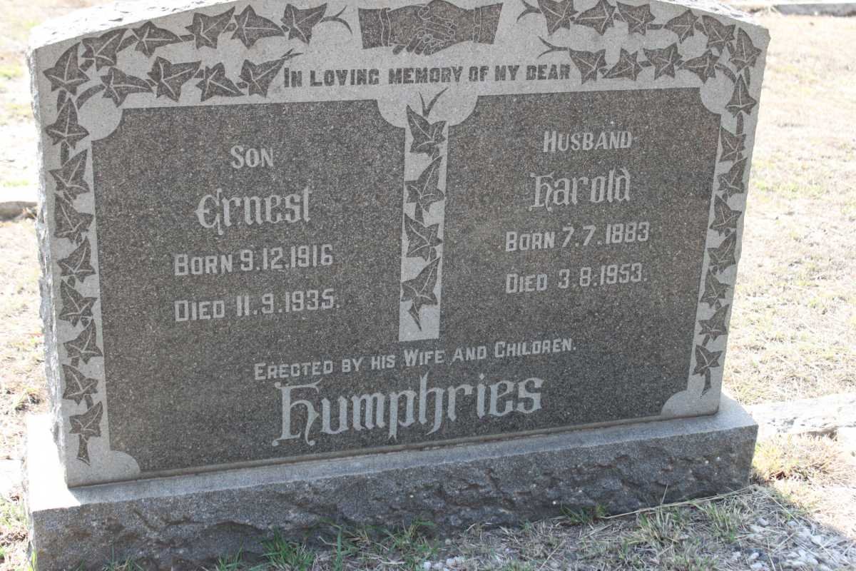 HUMPHRIES Harold 1883-1953 :: HUMPHRIES Ernest 1916-1935